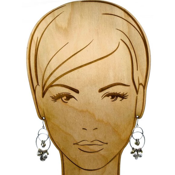 Vintage Double Hoop Drop Earrings with Silver Tone Hammered Dangles and Fun Move - Picture 4 of 5